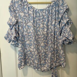 Cece blousy blue white off the shoulder top xl